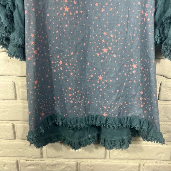 Umgee Ruffles Star Print Linen Blend Top Size Medium - Picture 9 of 12